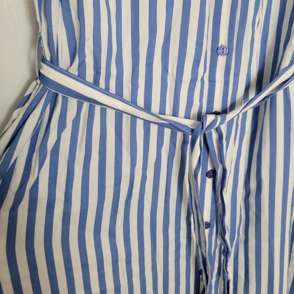 NWT Ashley Stewart Striped Midi Shirt Dress Sleeveless Rayon Blue & White 14/16 - Picture 6 of 11